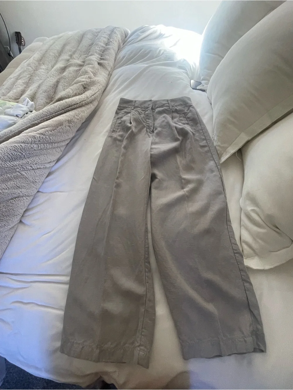Wilford High-Waist Wide-Leg Women’s Linen trousers — Light Gray/size 2